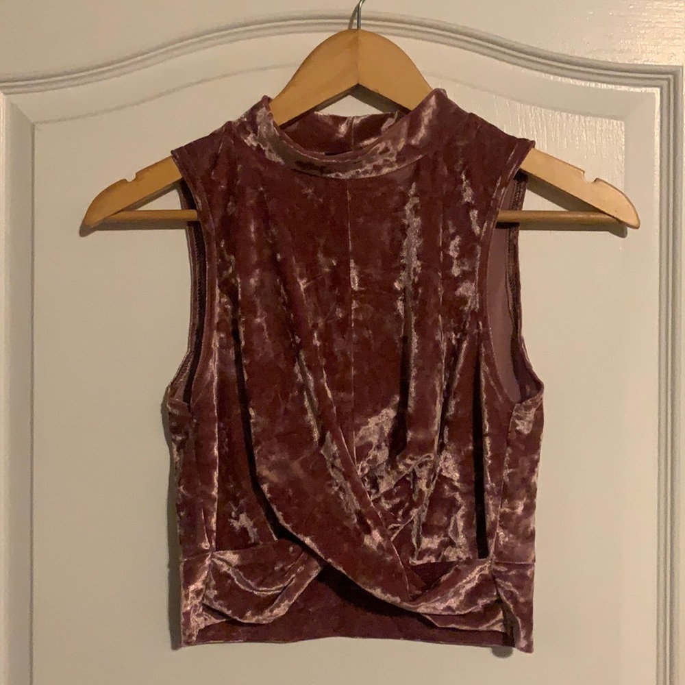 Crushed velvet style mock neck top